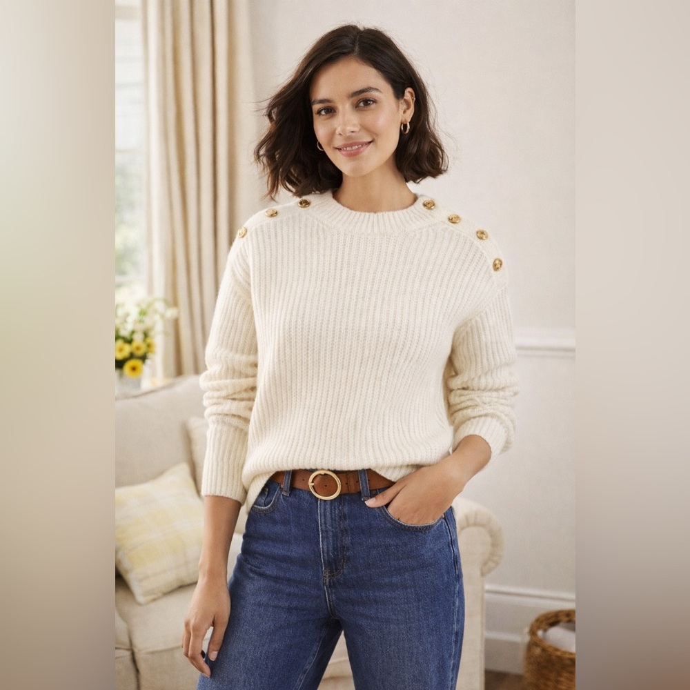 NWT Boden Wool Blend Ribbed Button Shoulder Jumper